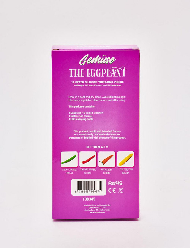 Eggplant vibrator from Gemuse back packaging