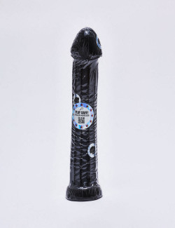 XL Dildo from All Black in 31cm compared to a mug